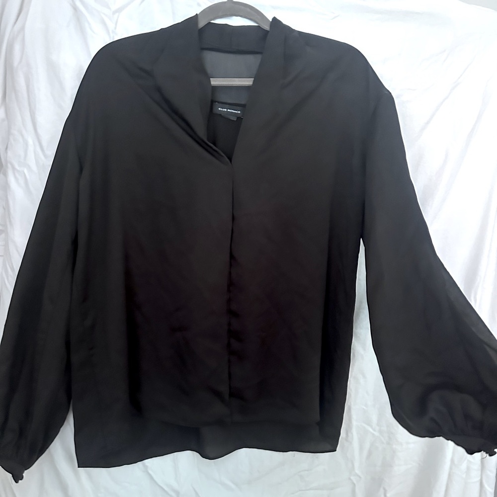 Club Monaco blouse, size Large, black, silk